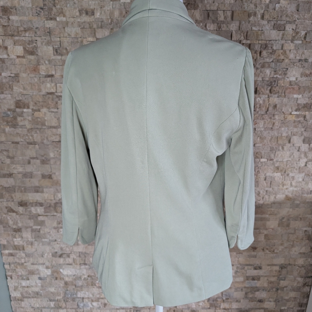 Sage Green Open Front Scuba Blazer Floral Lining Office Casual Feminine Sz S image 4